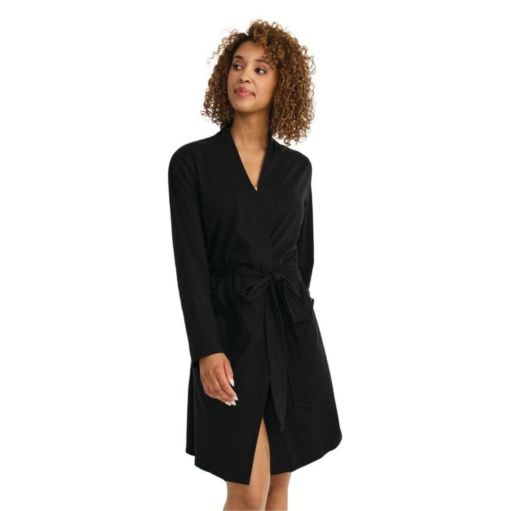 Jockey Women's Organic Cotton Stretch Loungewear Robe 1X-2X Black